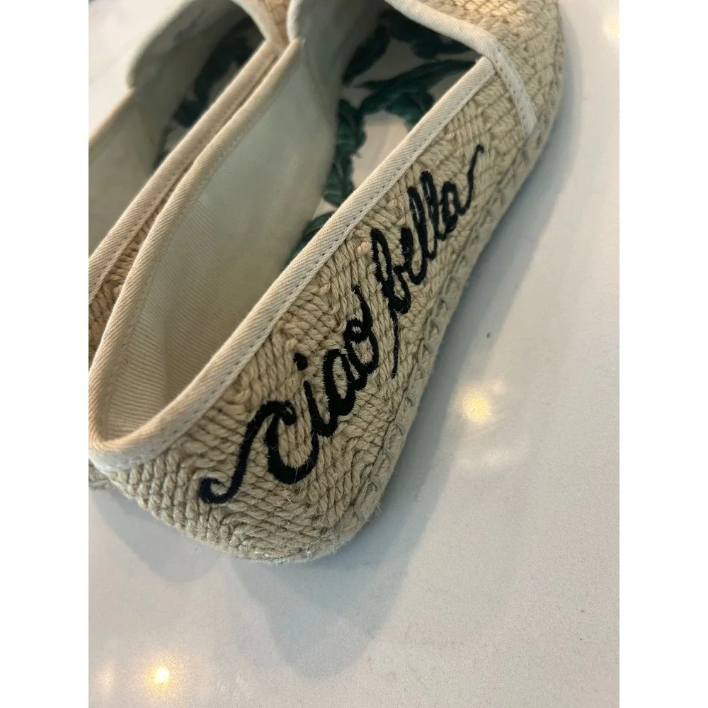 Gianni Bini Espadrille Flats Tan Ciao Bella‎ Woven Tropical Palm Leaf 8.5M